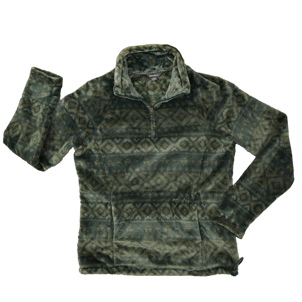 Eddie Bauer Green Aztec Fleece Quarter Zip Womens Medium Green Outdoor Gorpcore